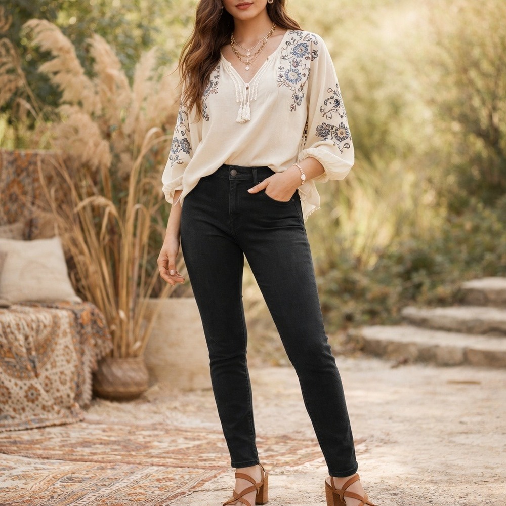 Pilcro Anthropologie High Rise Skinny Jeans 32 Black Stretch Capsule Wardrobe